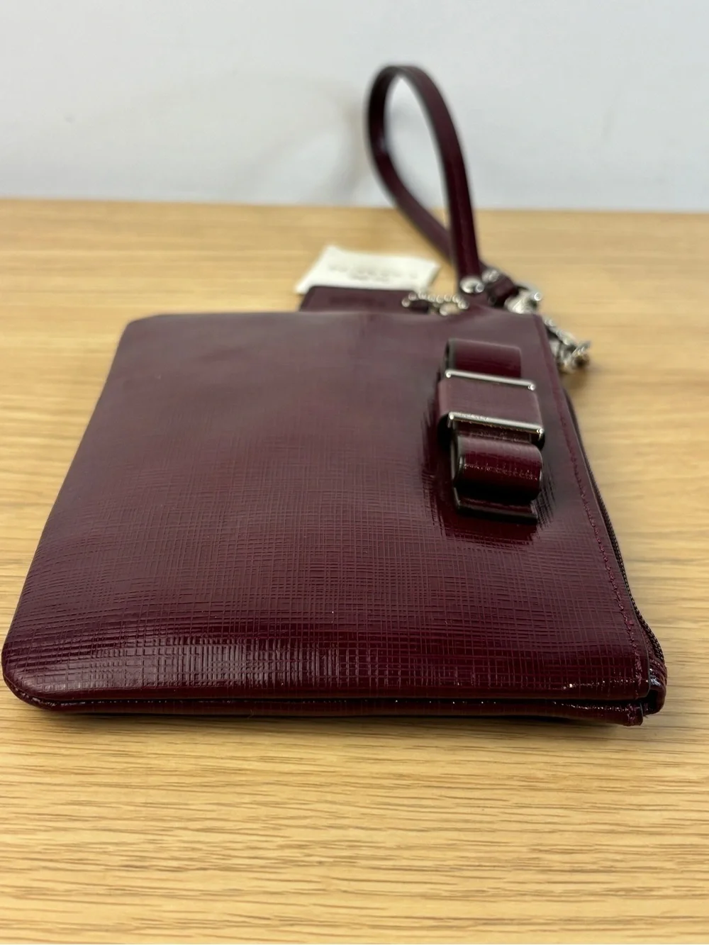 Coach Darcy Patent Leather Bow Small Wristlet in “Sherry” Wine Color NWT‎